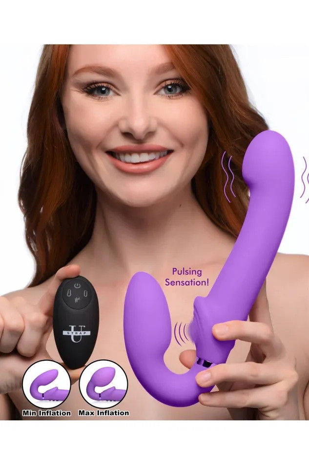 10X Remote Control Inflatable and Vibrating Strapless Strapon Purple Sd Female Sex Toys