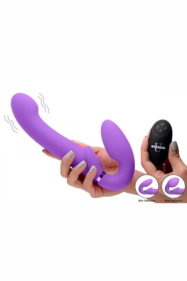 10X Remote Control Inflatable and Vibrating Strapless Strapon Purple Sd Female Sex Toys