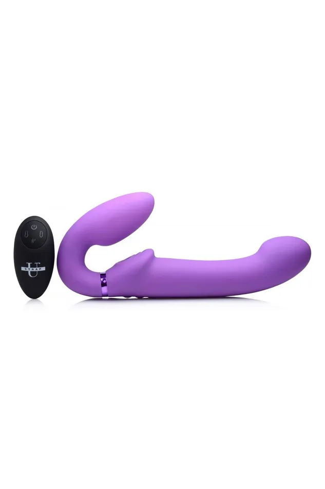 10X Remote Control Inflatable and Vibrating Strapless Strapon Purple Sd Female Sex Toys