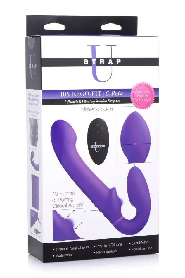 10X Remote Control Inflatable and Vibrating Strapless Strapon Purple Sd Female Sex Toys