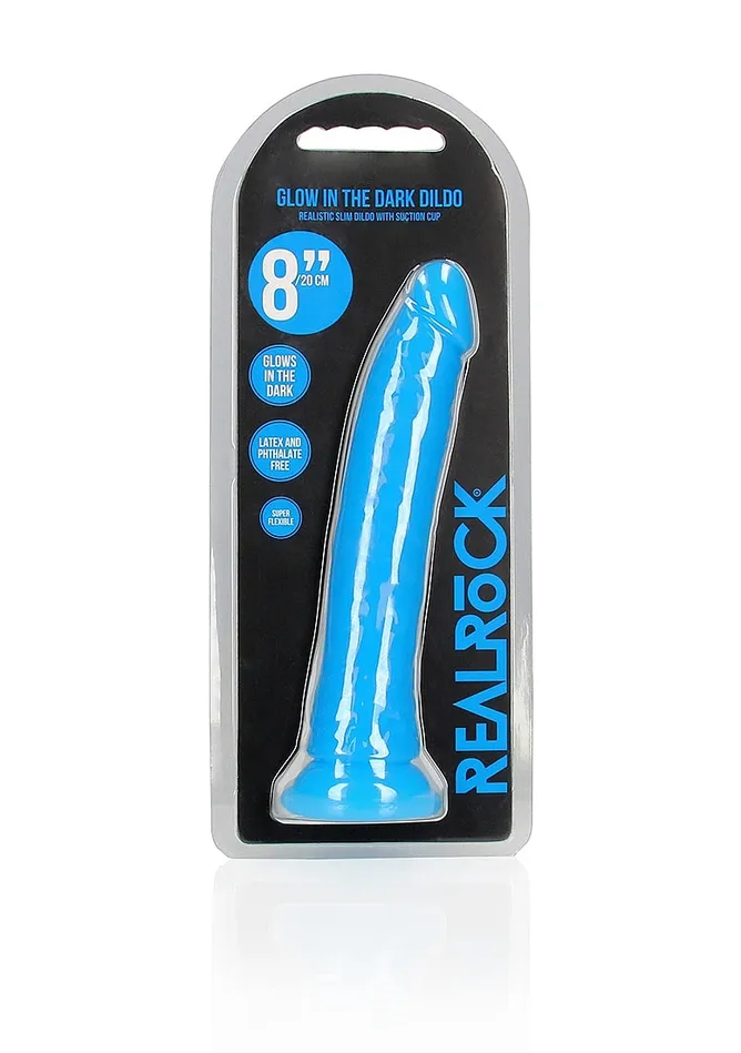 Anal 8 Inch Slim Glow in the Dark Neon Blue Realrock