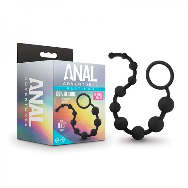 Anal Adventures Platinum Silicone 10 Anal Beads Black Blush Male Sex Toys