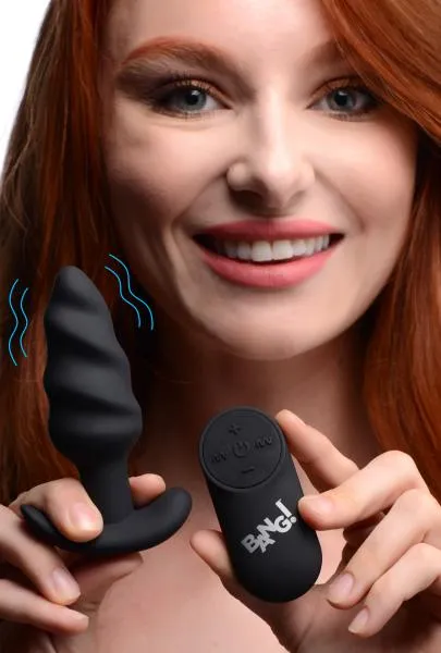 Anal Bang Remote Control 21x Vibrating Silicone Swirl Butt Plug Black