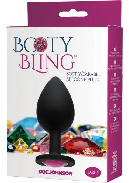 Anal Booty Bling Large Butt Plug Black Pink Stone Doc Johnson