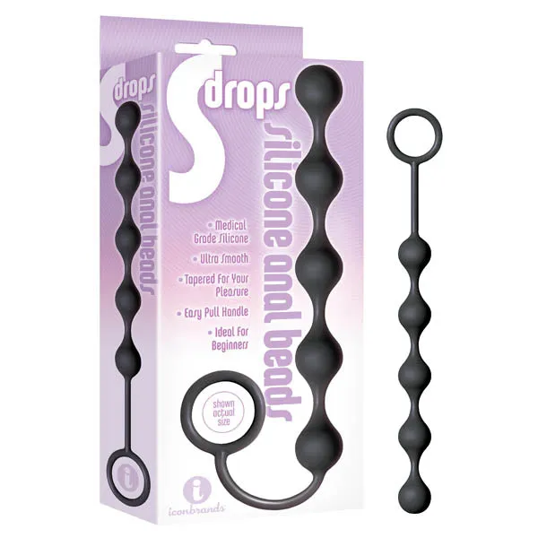 Anal Icon Brands SDrops Silicone Anal Beads Black Anal Beads