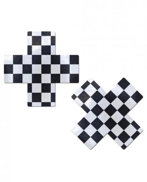 Anal Pastease Brand Pasties Pastease Checker Cross X Black White Pasties OS