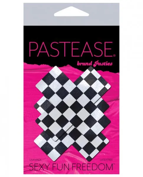 Anal Pastease Brand Pasties Pastease Checker Cross X Black White Pasties OS