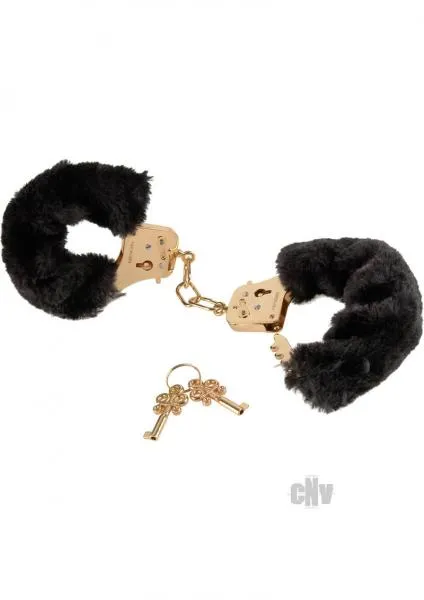 Anal Pipedream Deluxe Furry Cuffs Black Handcuffs