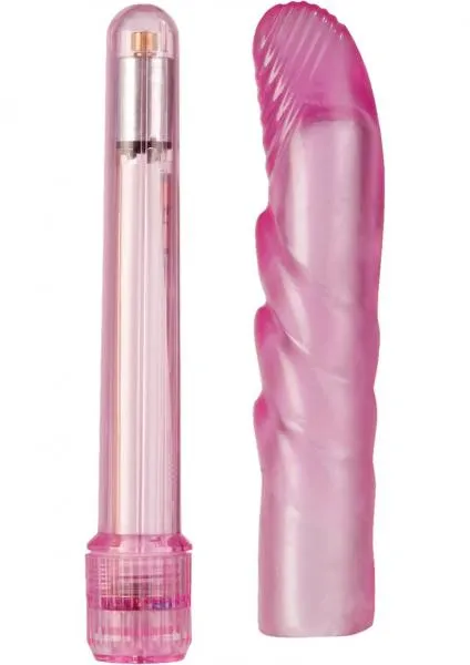 Basic Essentials Vibrators Slim Softee Vibe With Removable G Sleeve Waterproof Pink