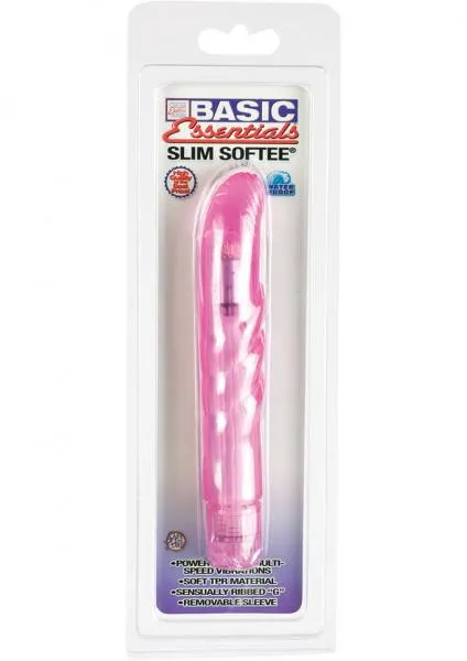 Basic Essentials Vibrators Slim Softee Vibe With Removable G Sleeve Waterproof Pink