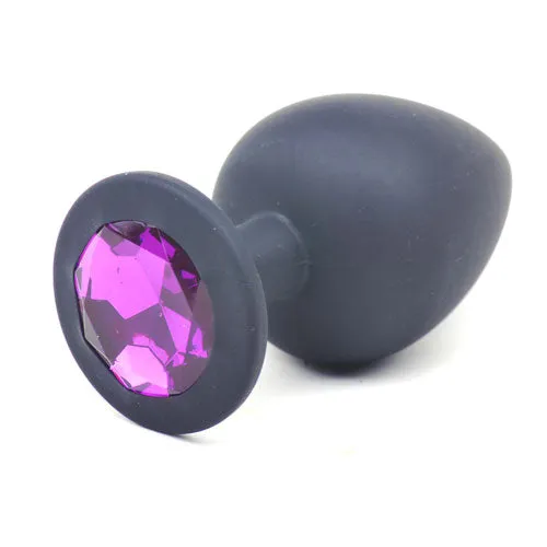 Black Silicone Anal Plug Large w Purple Diamond Daytona Anal