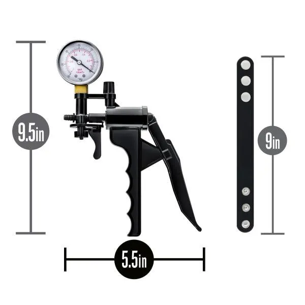 Blush Female Sex Toys Performance Gauge Pump Pistol With Silicone Tubing Silicone Cock Strap Black