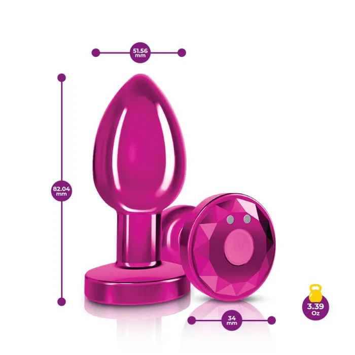 Cheeky Charms Pink Rechargeable Vibrating Metal Butt Plug w Remote Medium Cheeky Charms Anal