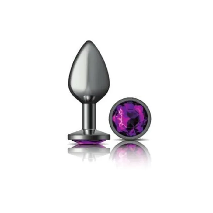 Cheeky Charms Round Butt Plug with Purple Jewel Medium Gunmetal Viben Anal