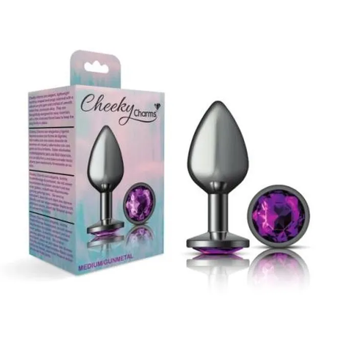 Cheeky Charms Round Butt Plug with Purple Jewel Medium Gunmetal Viben Anal