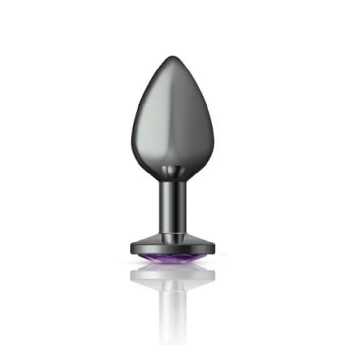 Cheeky Charms Round Butt Plug with Purple Jewel Medium Gunmetal Viben Anal