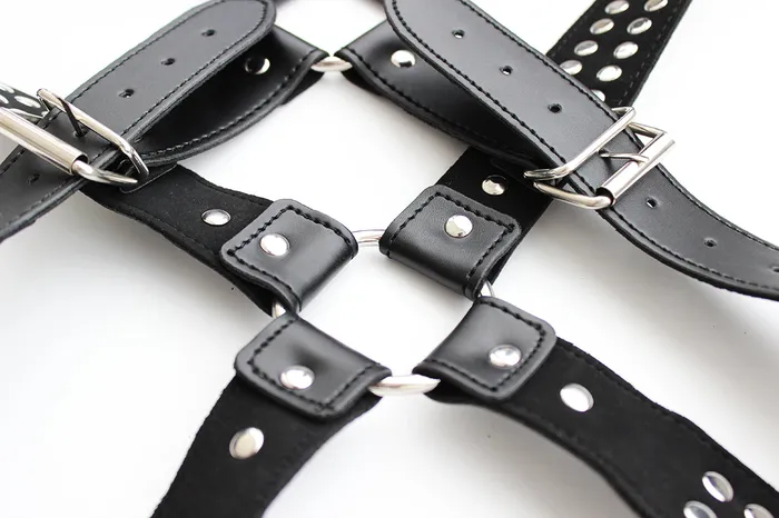 Chest Harness Halford Style Studded XCross PVC Vegan Leather Plesur Company Female Sex Toys