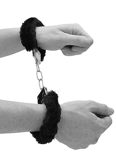 Couples Shots Toys Ouch Beginners Furry Hand Cuffs With QuickRelease Button Black