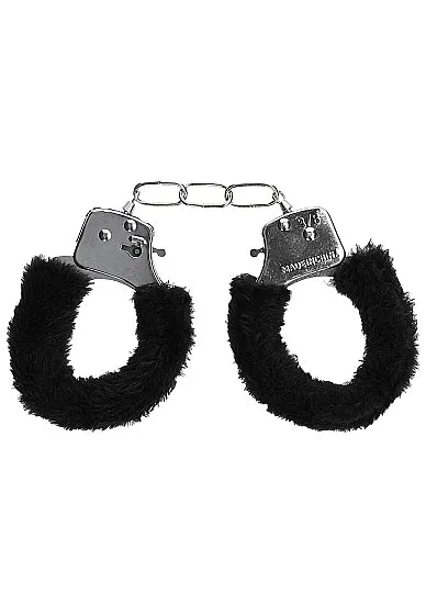 Couples Shots Toys Ouch Beginners Furry Hand Cuffs With QuickRelease Button Black