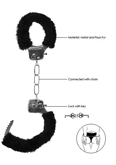 Couples Shots Toys Ouch Beginners Furry Hand Cuffs With QuickRelease Button Black