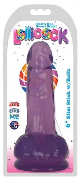 Curve Novelties Dildos Lollicock 6 Inches Slim Stick Dildo Balls Purple Grape Ice