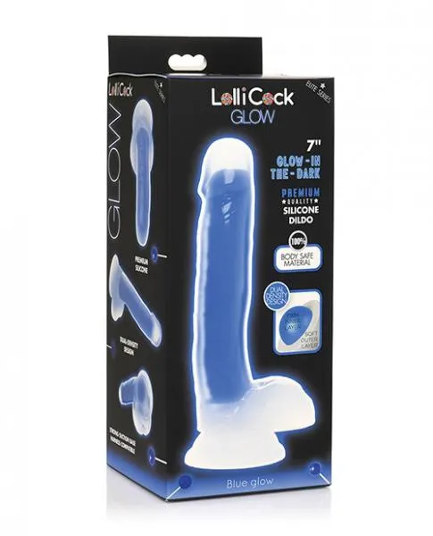 Dildos Lollicock 7 Inch Glow In The Dark Silicone Dildo With Balls Blue