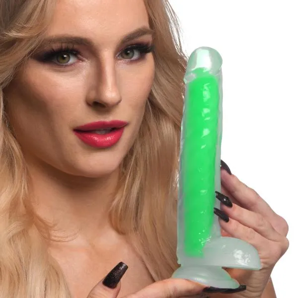 Dildos Lollicock 7 Inch Glow In The Dark Silicone Dildo With Balls Green