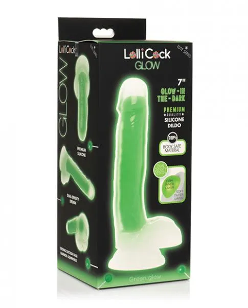 Dildos Lollicock 7 Inch Glow In The Dark Silicone Dildo With Balls Green