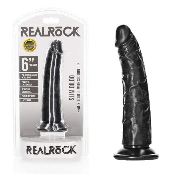 Dildos Shots Toys REALROCK Realistic Slim Dildo without Balls 155 cm Black 155 cm 6 Dong