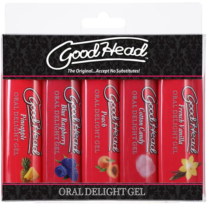 Doc Johnson Enhancers GoodHead Oral Delight Gel 5 Pack Flavoured Oral Gels Set of 5 x 30ml Bottles