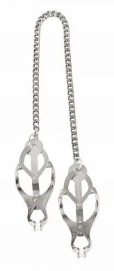 Female Sex Toys Endurance Butterfly Nipple Clamps With Jewel Chain Silver Spartacus