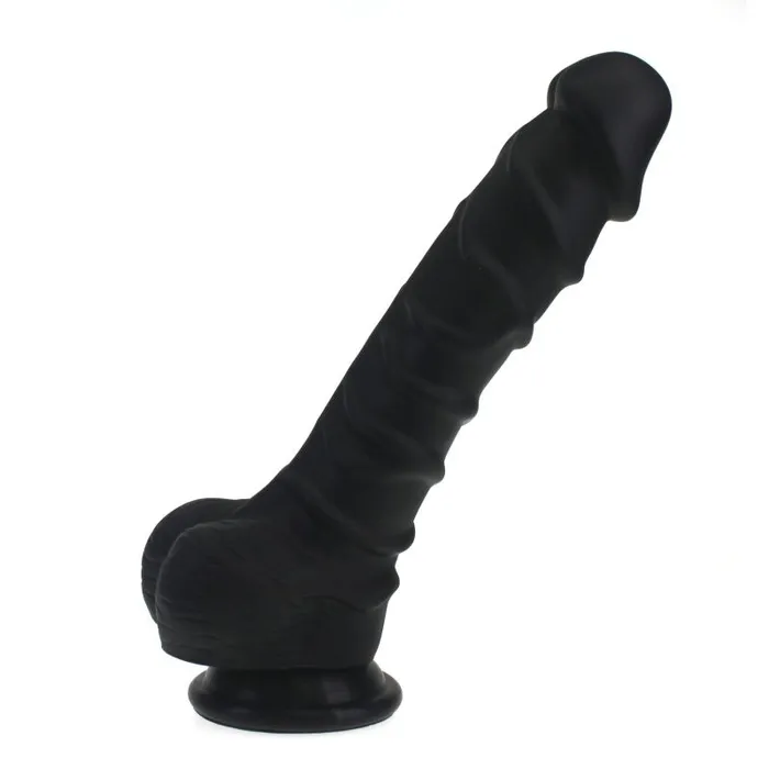 Female Sex Toys Realistic Dildo Ridged Shaft with Balls Black XMEN