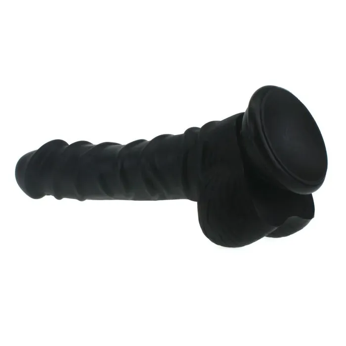 Female Sex Toys Realistic Dildo Ridged Shaft with Balls Black XMEN