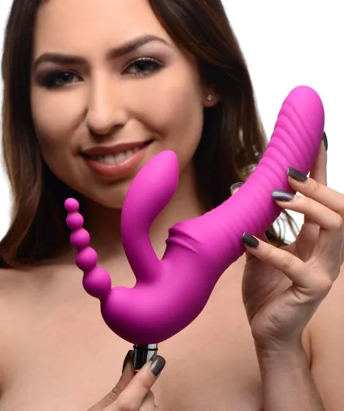 Female Sex Toys Strap U Regal Rider Vibrating Silicone Strapless Strap On Triple G Dildo