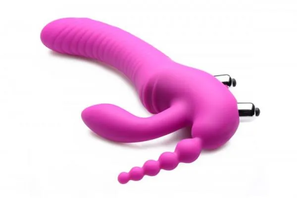 Female Sex Toys Strap U Regal Rider Vibrating Silicone Strapless Strap On Triple G Dildo