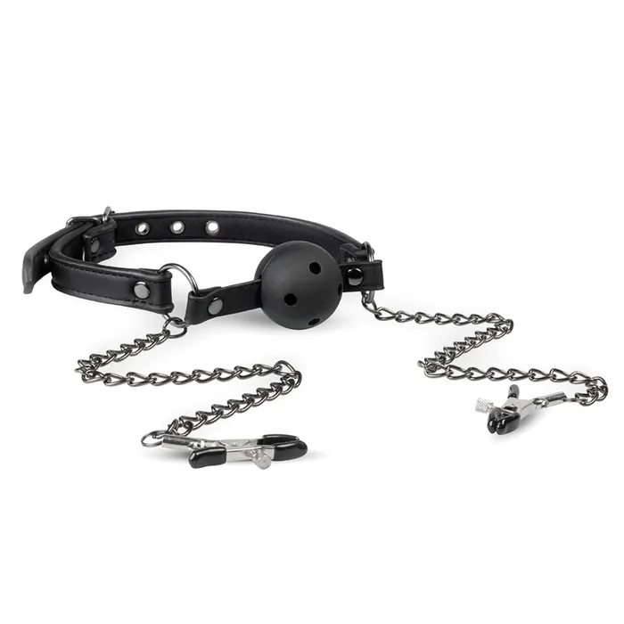 Fetish Collection Open Ball Gag With Nipple Clamps Male Sex Toys