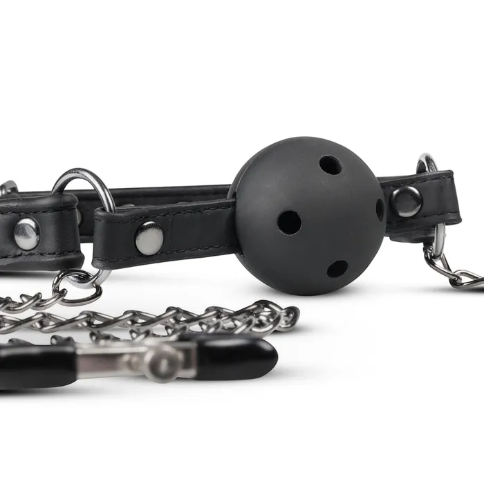 Fetish Collection Open Ball Gag With Nipple Clamps Male Sex Toys