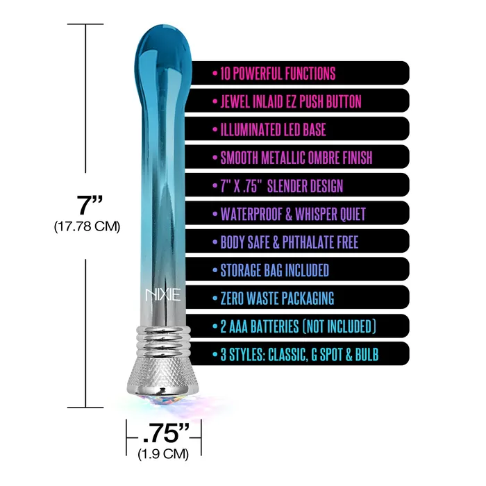 Global Novelties llc Vibrators Nixie Jewel Ombre Bulb Vibe 10 Function Blue Glow wstorage bag