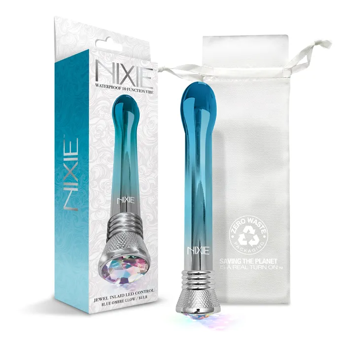 Global Novelties llc Vibrators Nixie Jewel Ombre Bulb Vibe 10 Function Blue Glow wstorage bag