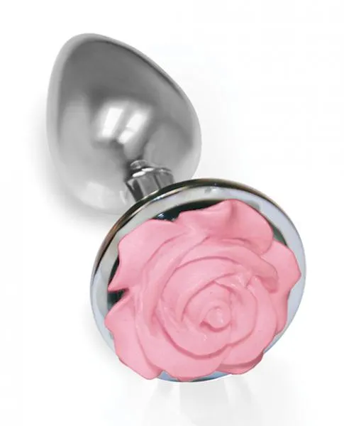 Icon Brands Anal The Silver Starter Rose Floral Steel Butt Plug Pink