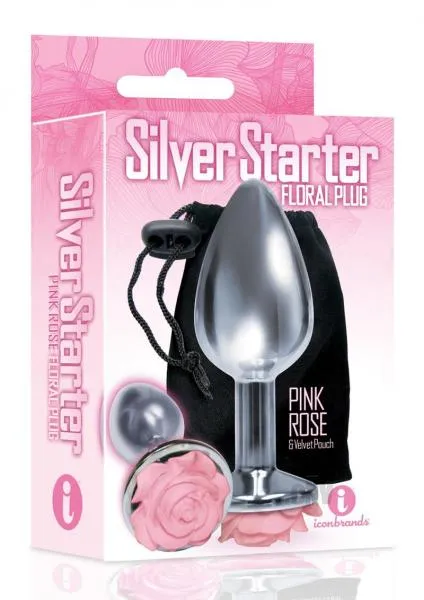 Icon Brands Anal The Silver Starter Rose Floral Steel Butt Plug Pink