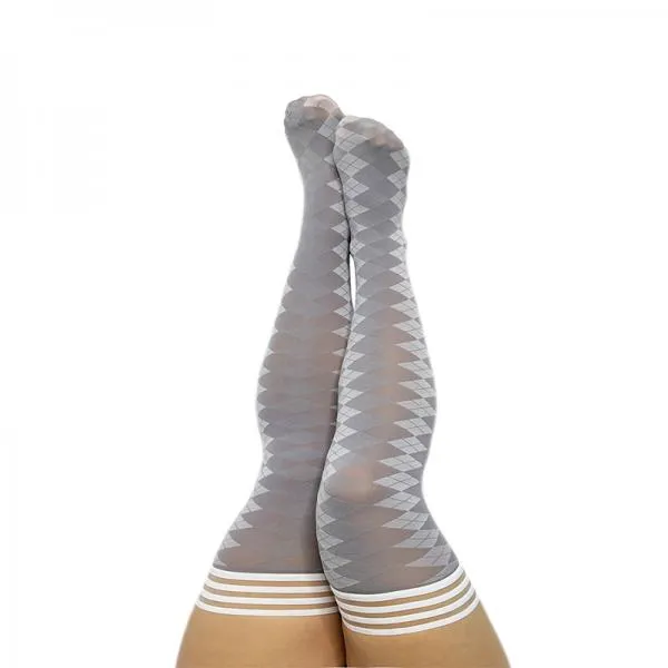 Kixies On Point Collection Par 4 Grey Argyle Thigh High Stockings Size C Kixies Female Sex Toys