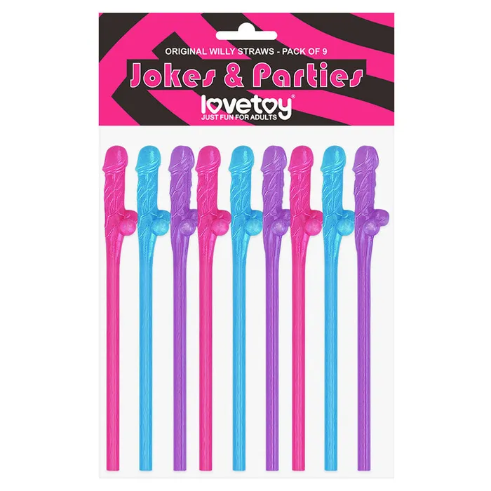 Lovetoy Anal Jokes Parties Original Willy Straws Coloured Dicky Straws Set of 9