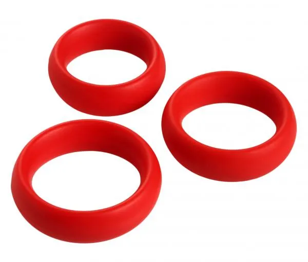 Male Sex Toys 3 Piece Silicone C Ring Set Red Trinity Vibes