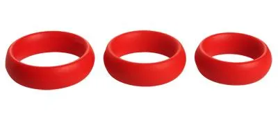 Male Sex Toys 3 Piece Silicone C Ring Set Red Trinity Vibes