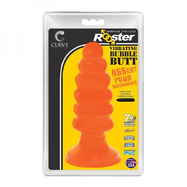 Male Sex Toys Rooster Vibrating Bubble Butt Anal Plug Orange Curve Novelties