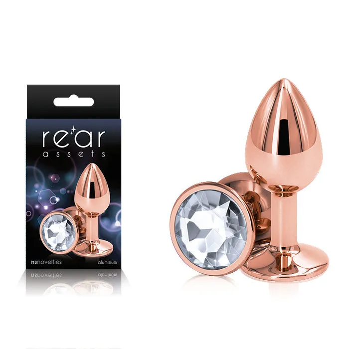 NS Novelties Anal Rear Assets Rose Gold Small Rose Gold Small Metal Butt Plug with Clear Gem Base