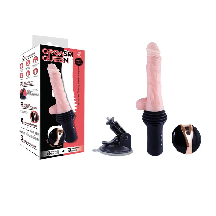 Orgasm Queen Thrusting Dildo Flesh USB Rechargeable Vibrating Heating Thrusting Dildo Machine with Remote Control Excellent Power Female Sex Toys