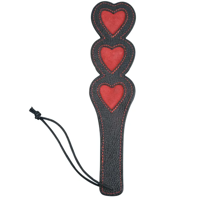 Paddle Imprint Leather with Three Red Leather Hearts Plesur 3 Z Restraints