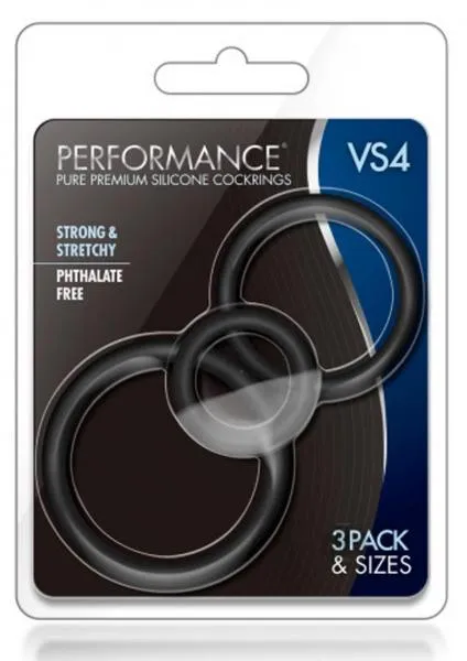 Performance Vs4 Pure Premium Silicone Cockring Set Black Blush Anal